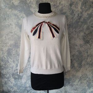 Fourttunata White Sweater With Ribbon Detail